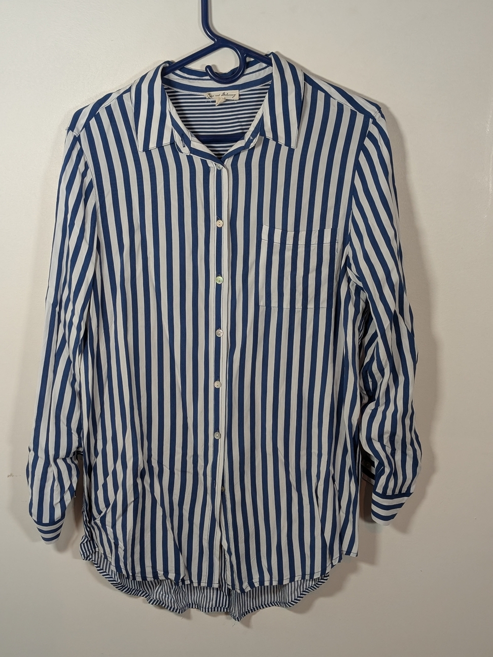 Jane and Delancey Blue and White Vertical Stripe Button-Down Shirt